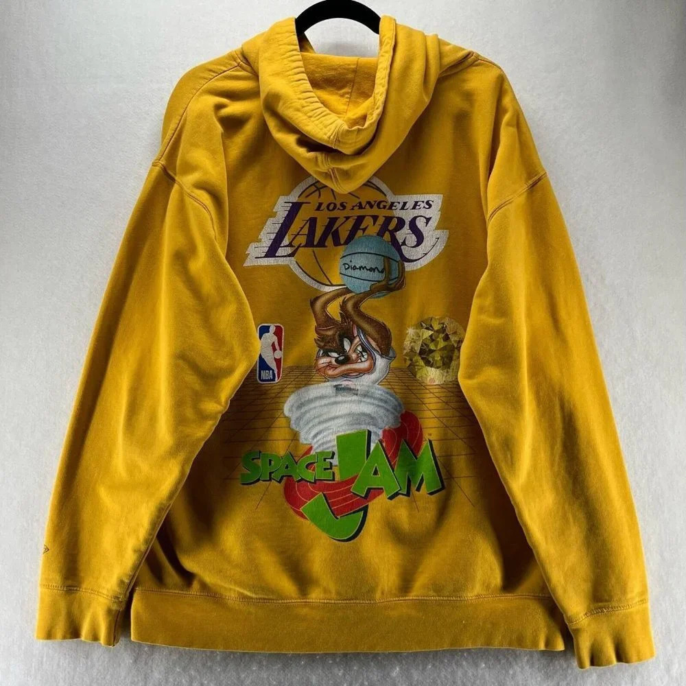 Diamond Supply Co Hoodie Mens XL LA Lakers Space Jam Taz-Mania Sweatshirt Yellow - Picture 1 of 13